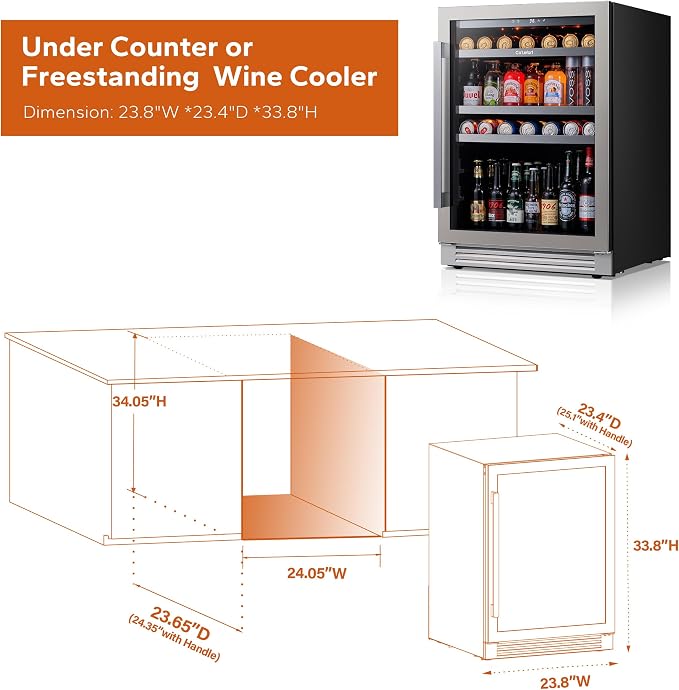 Ca'Lefort 24 Inch Beverage Refrigerator, 180 Can 34°F -54°F Beverage Fridges - Image 4