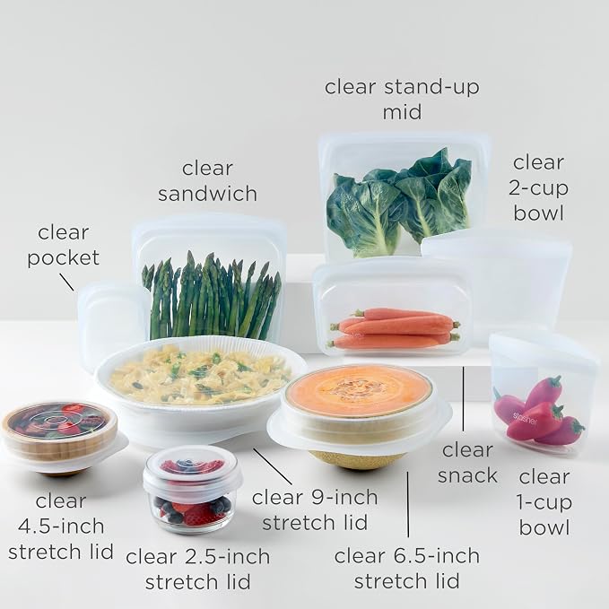 Stasher Premium Silicone Reusable Food Storage Bags and Stretch Lids 10-Pack - Image 6