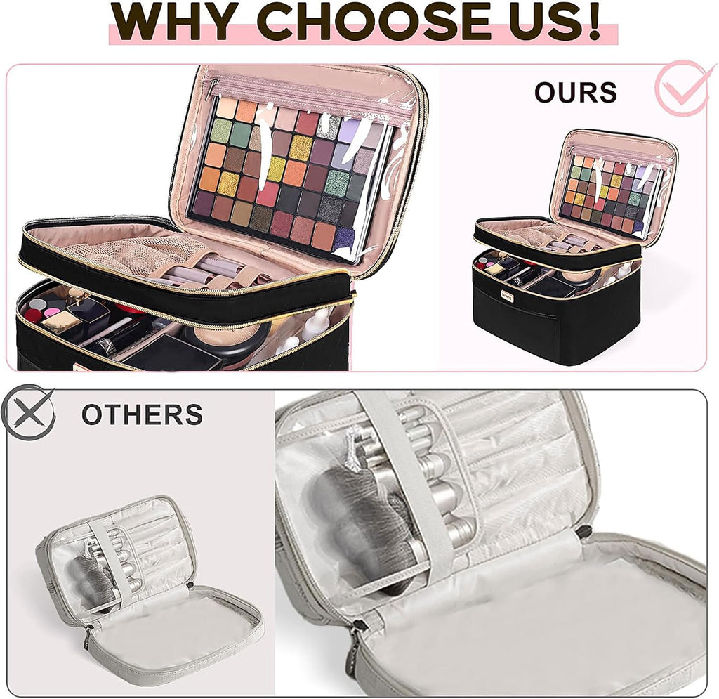 8.8L Double Layer Travel Makeup Bag Women, Large Cosmetic Case