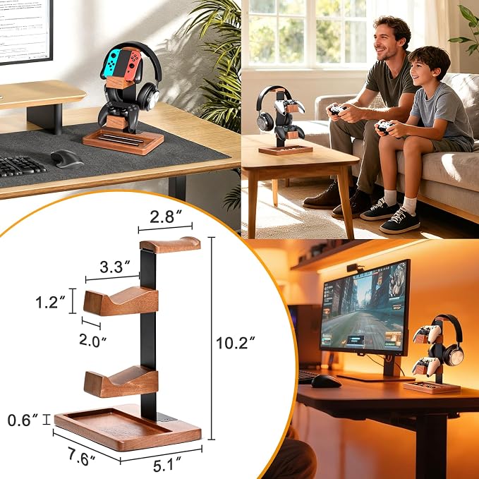 Solid Wood Controller Holder and Headphone Stand, Gaming Controller Stand - Image 7