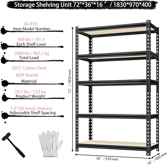 Storage Shelving Unit Heavy Duty Garage Shelves Metal Utility Rack - Image 2