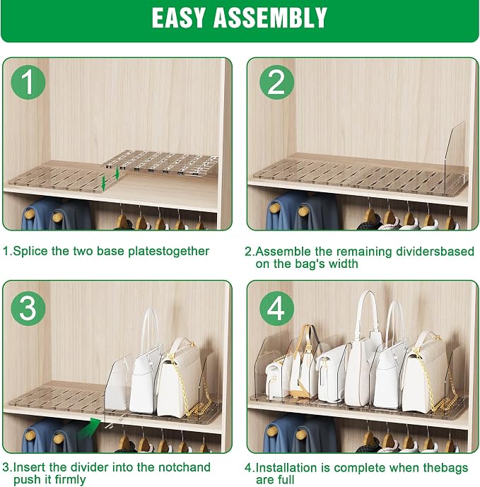 Bag & Purse Organizer for Closet, 2 Sets Adjustable Clear Handbag Storage Shelf - Image 5