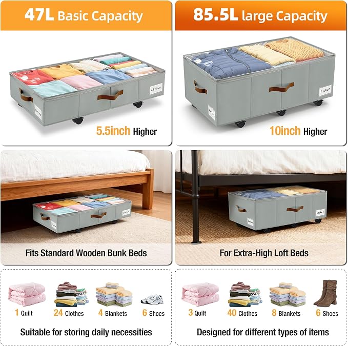 11 inch Under Bed Storage with Wheels, Foldable Under Bed Drawers - Image 6