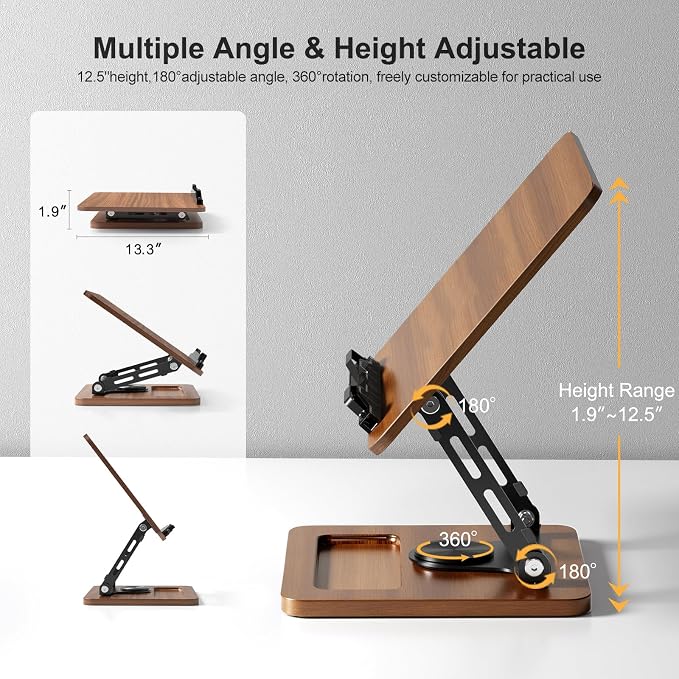 Book Stand for Reading, 360° Rotating Hands Free Book Holder, Adjustable Height - Image 5