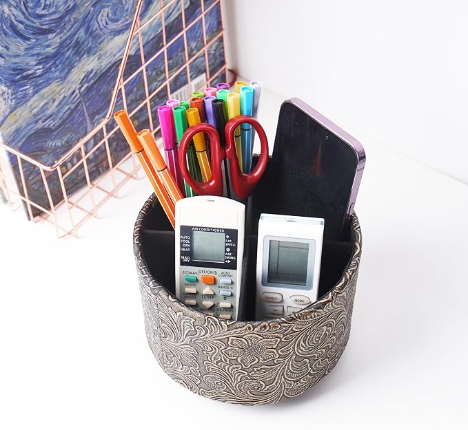 lizimandu Round Leather Art Supply Organizer, Remote Control Holder, 360 Degree - Image 6