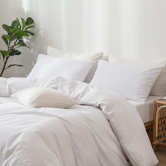MooMee Bedding Pillowcases Pack of 2 100% Washed Cotton Linen Like Textured - Image 5