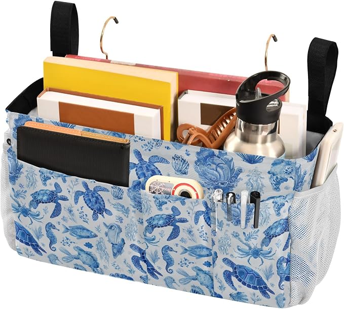Ink Blue Turtles Fish Crabs Bedside Caddy - Image 3
