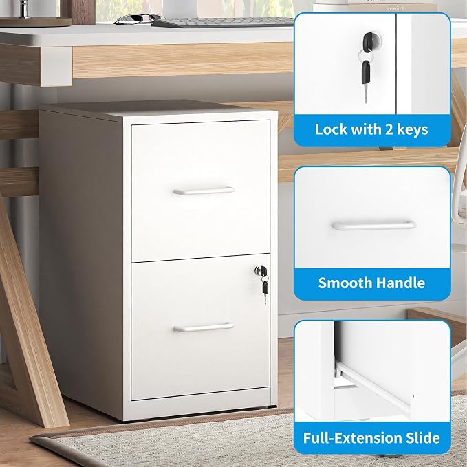 2 Drawer File Cabinet with Lock, Vertical Metal Filing Cabinet Under Desk - Image 5