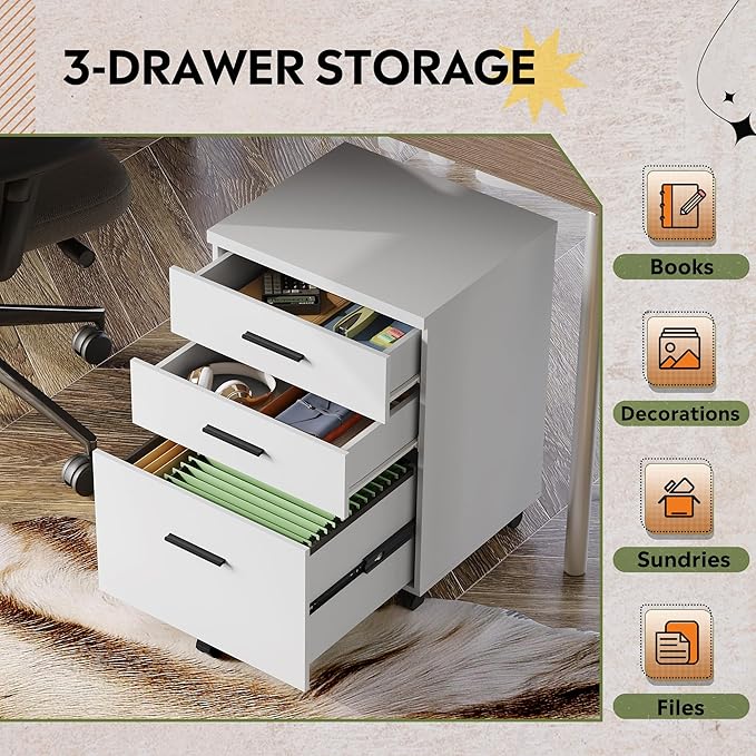 DEVAISE 3 Drawer File Cabinet for Home Office, Wood Under Desk Filing Cabinet - Image 4