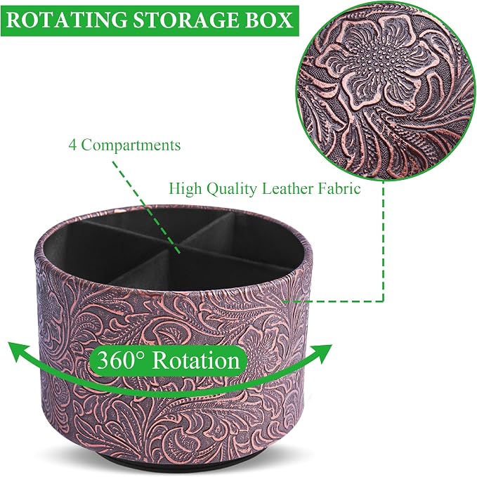 lizimandu Round Leather Art Supply Organizer, Remote Control Holder, 360 Degree - Image 3