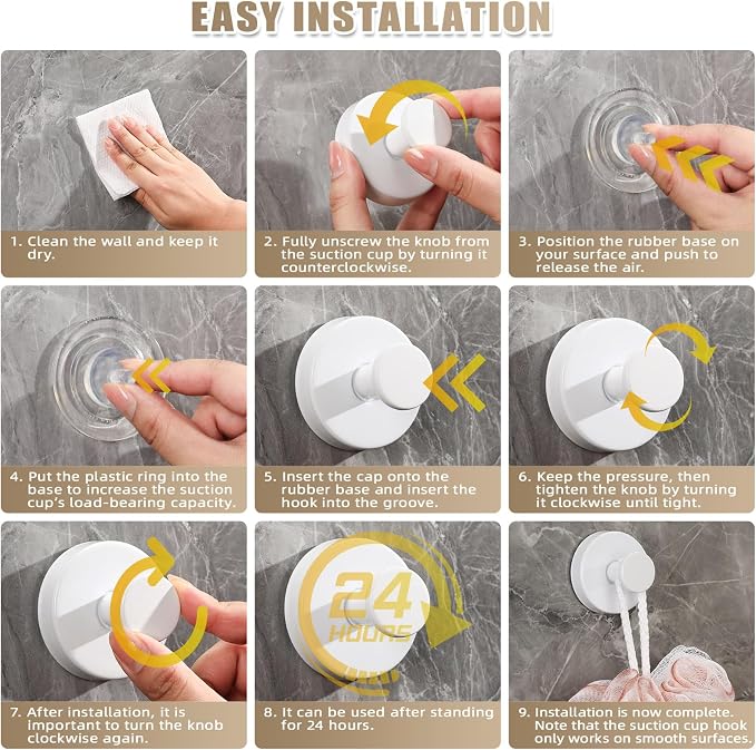 Suction Cup Hooks for Shower No-Drill Bathroom Hooks for Towels, Loofah - Image 6