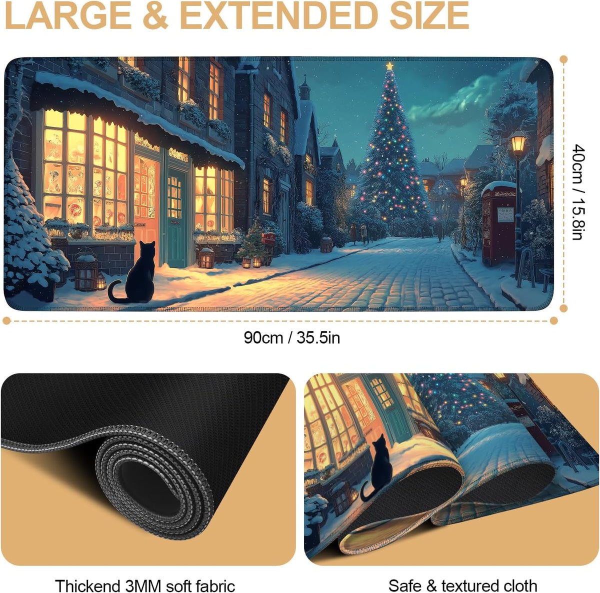 Large Extended Gaming Mouse Pad - Winter Christmas Night Scene, Soft