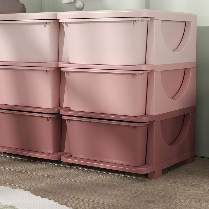 Qaba 3 Tier Kids Storage Unit, 9 Drawer Chest Toy Organizer Plastic Bins - Image 9