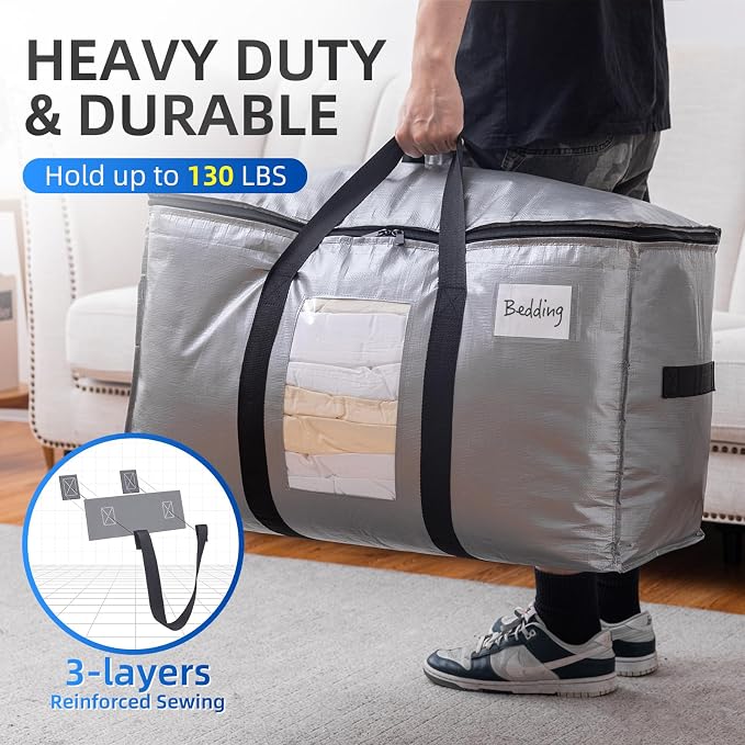 TAILI Extra Large Moving Bags, 8 Pack Silver Heavy Duty Totes - Image 4