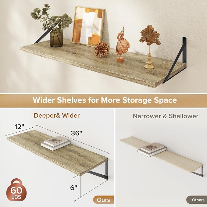 Deep Floating Shelves Wall Mounted, Living Room, Office - Image 3