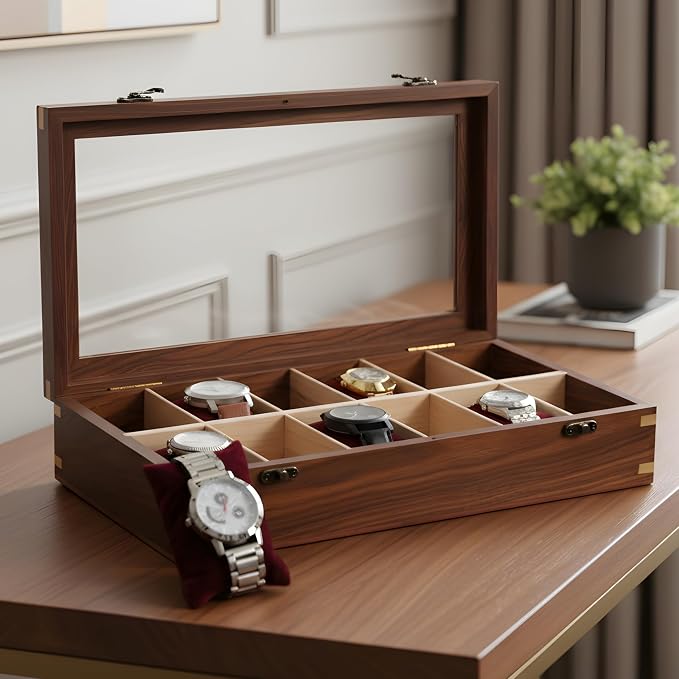 Wooden Watch Box for Men & Women, Watch Organizer & Display Case, Premium by BRAINMART