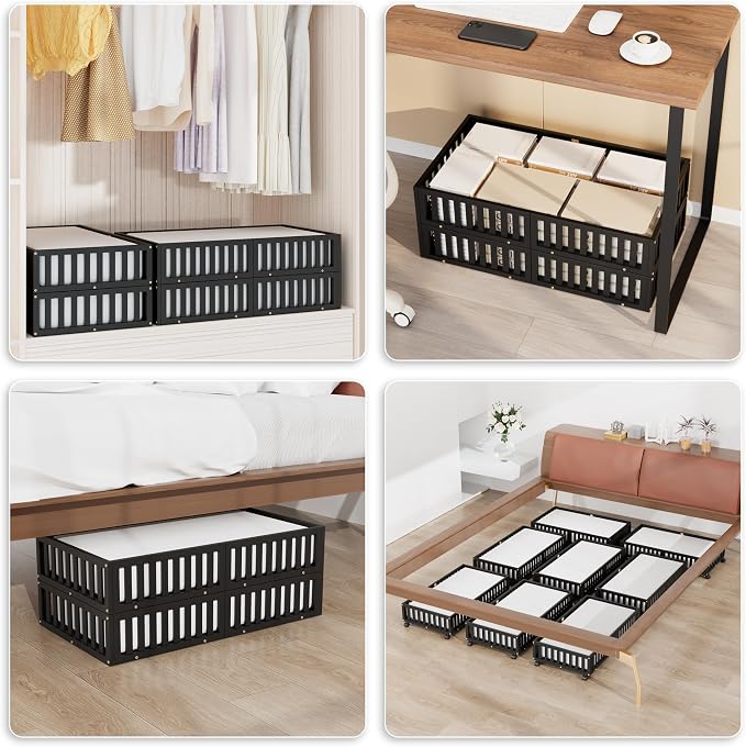 Bamboo Under Bed Storage with Wheels, Rolling Underbed Shoe Organizer Box - Image 5