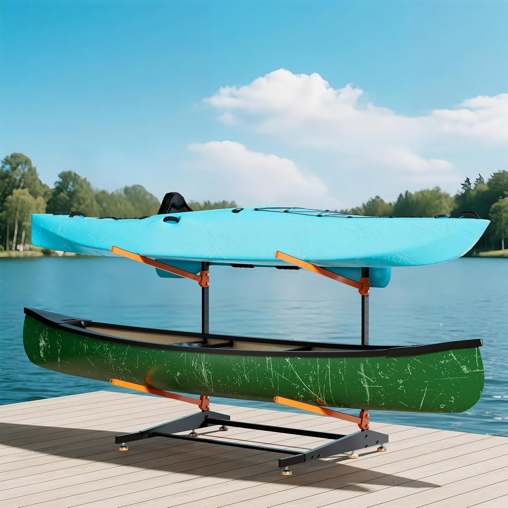 Double Kayak Storage Rack, Adjustable Paddleboard Holder (Orange)