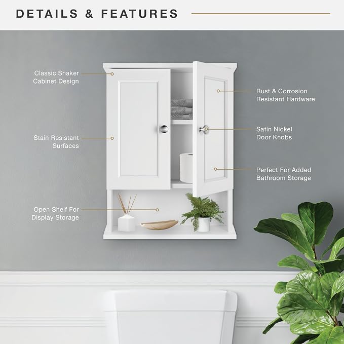 MCS 23x18 White Medicine Cabinet Organizer, Wall Mounted 2-Door Bathroom Cabinet - Image 5