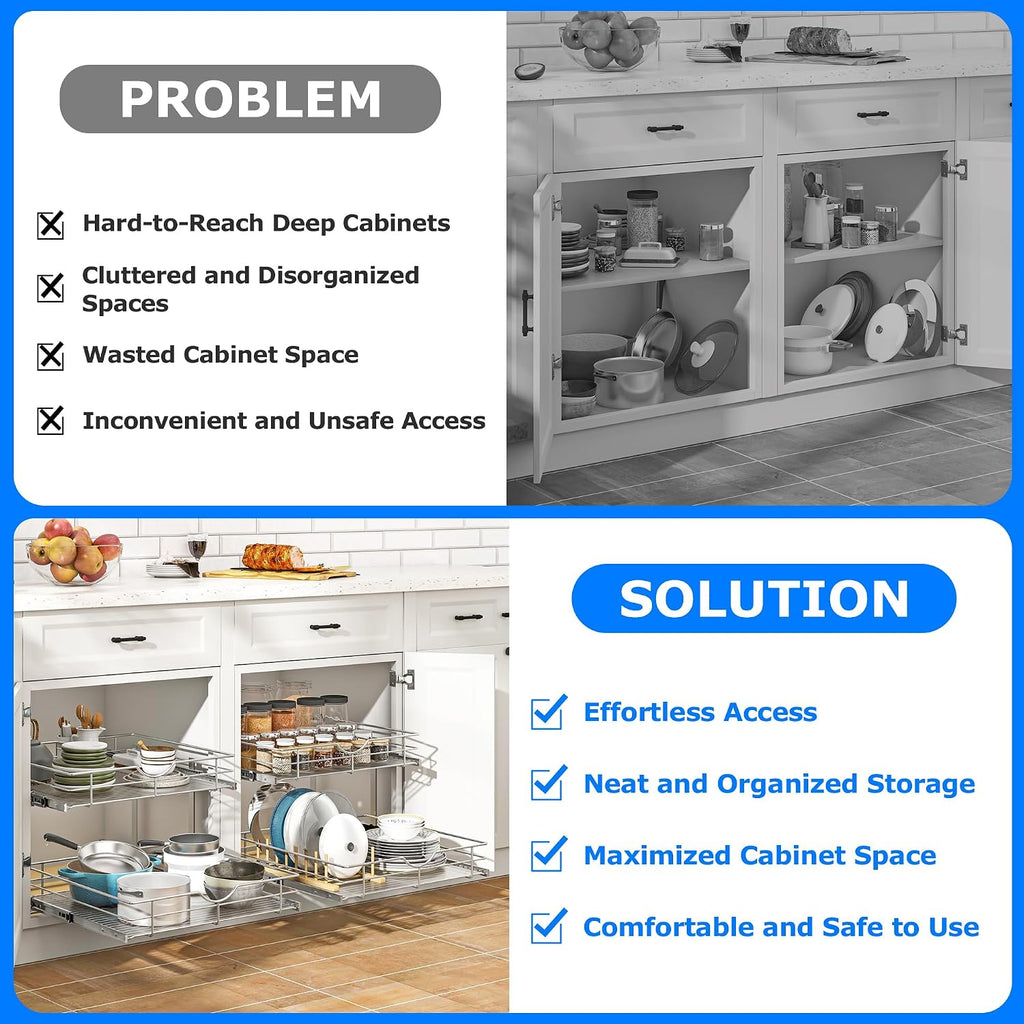 WelFurGeer 2-Tier Kitchen Cabinet Pullout Shelf and Drawer Organizer