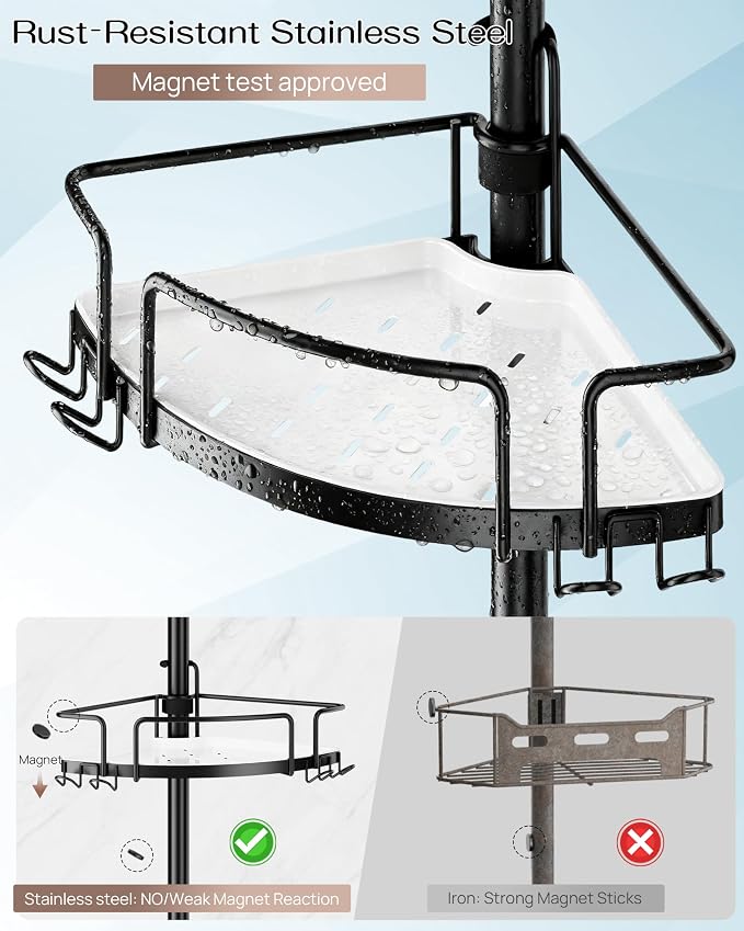 ALLZONE Corner Shower Caddy Tension Pole – Rust-Free Stainless Steel Shower - Image 6