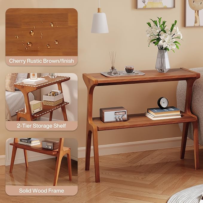 Set of 2 Solid Wood End Table, 2-Tier Side Table - Image 4