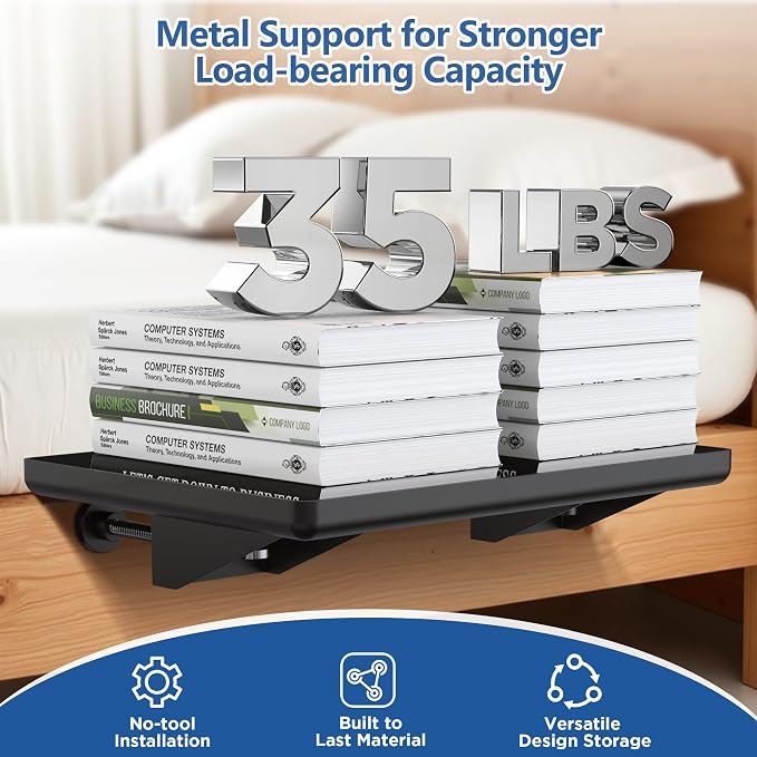 Bedside Shelf for Dorm Bunk Bed, Clip On Nightstand, Bed Side Table Tray - Image 3
