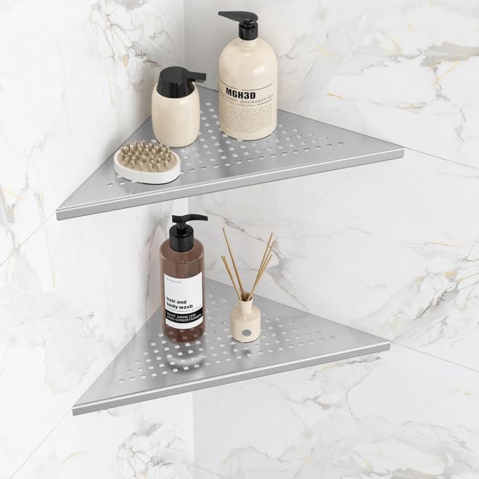 Corner Shower Shelves, 10” Recessed Tile Shower Shelf Brushed Nickel, 304 by Qeke