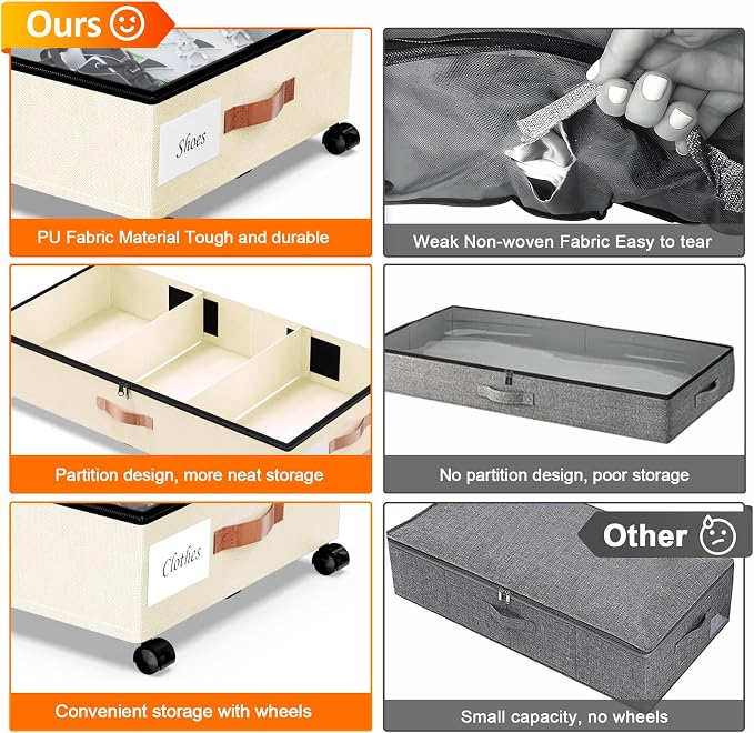 Under Bed Storage with Wheels, 2 Pack Under Bed Storage Containers with - Image 3