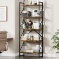 Vongrasig 5 Tier Metal Bookshelf, Narrow Industrial Bookcase, Walnut