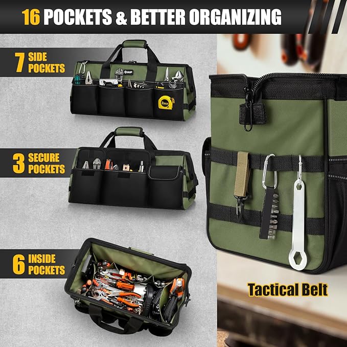 Heavy Duty Tool Bag 20-Inch, Extra Large 16-Pocket Portable Empty Tool Box - Image 3