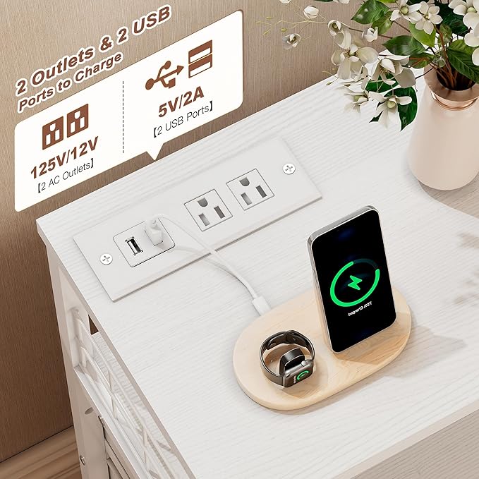 EnHomee 21.8" W White Nightstand - Image 4