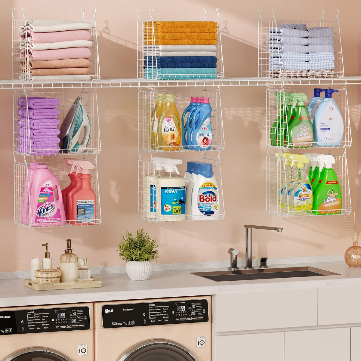 3-Pack Extra-Tall 13.6'' Hanging Laundry Basket Organizer, Foldable