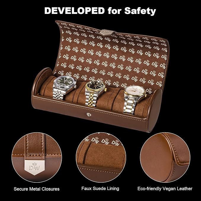 DUKWIN Watch Roll for 3 Watches, Vegan Leather Travel Watch Case Organizer - Image 4