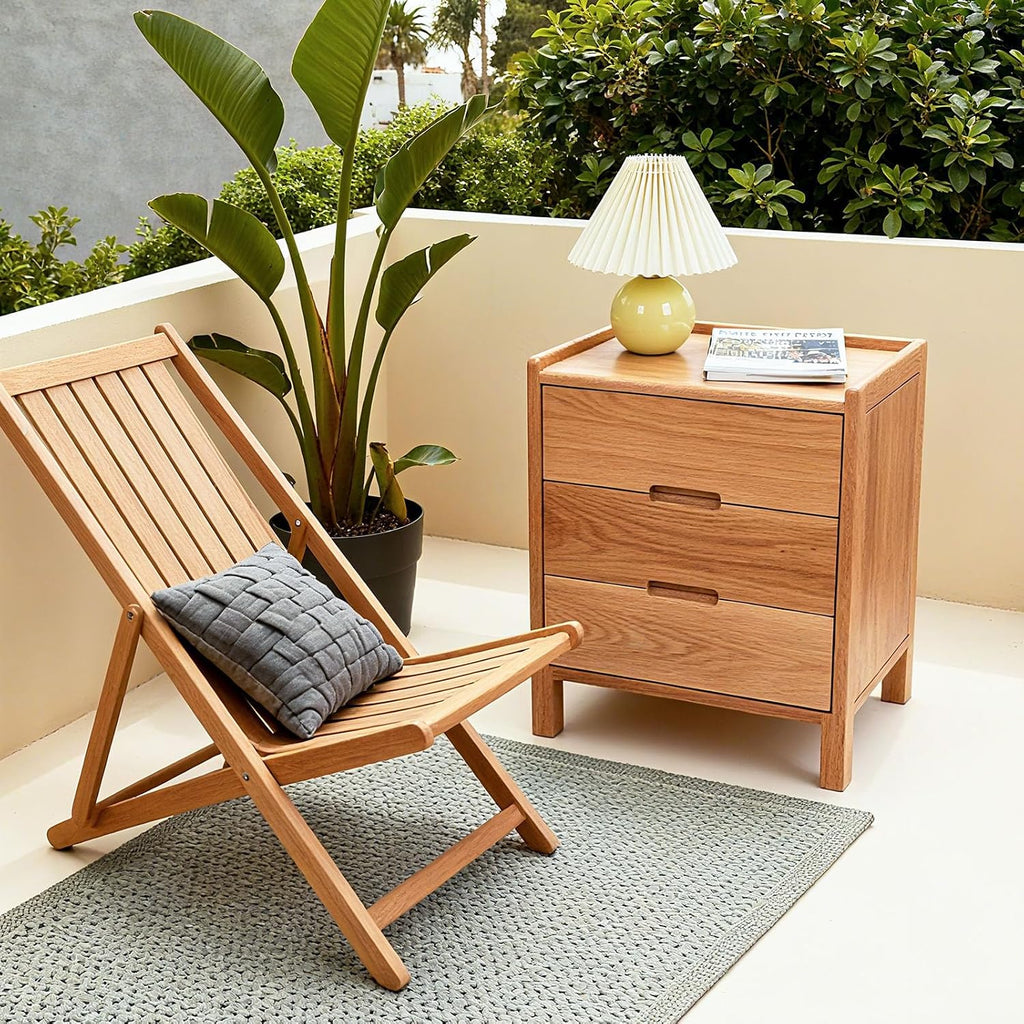 Nightstand, Solid Wood Small End Table w/3 Drawers, Modern Bedside