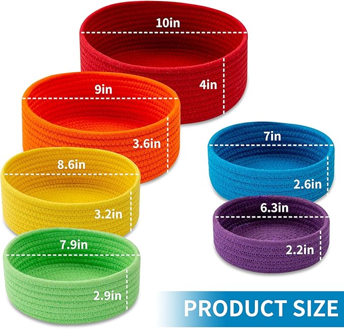 Small Shelf Storage Baskets for Organizing, 6 Pack Round Cotton Rope Bins - Image 2