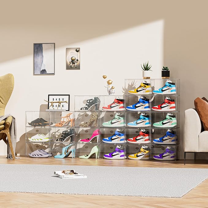 Large Clear Shoe Storage Boxes 8 Pack, Hard Plastic Shoe Organizer Containers - Image 2