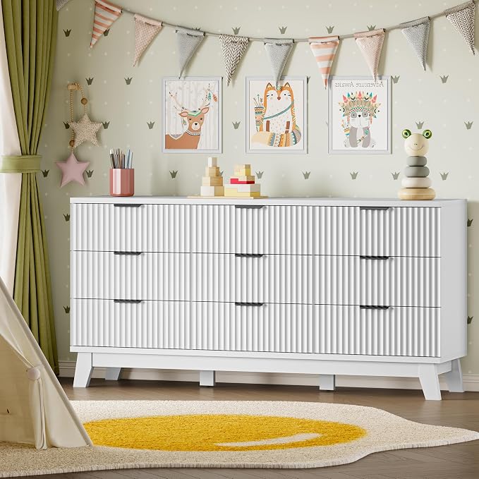 63" Long Dresser for Bedroom, 9-Drawer Fluted Dresser, Extra-Wide Wood Chest of - Image 8