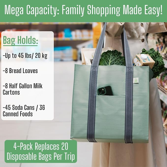 VENO 4 Pack Reusable Grocery Bags, Heavy-Duty Shopping Bags - Image 5