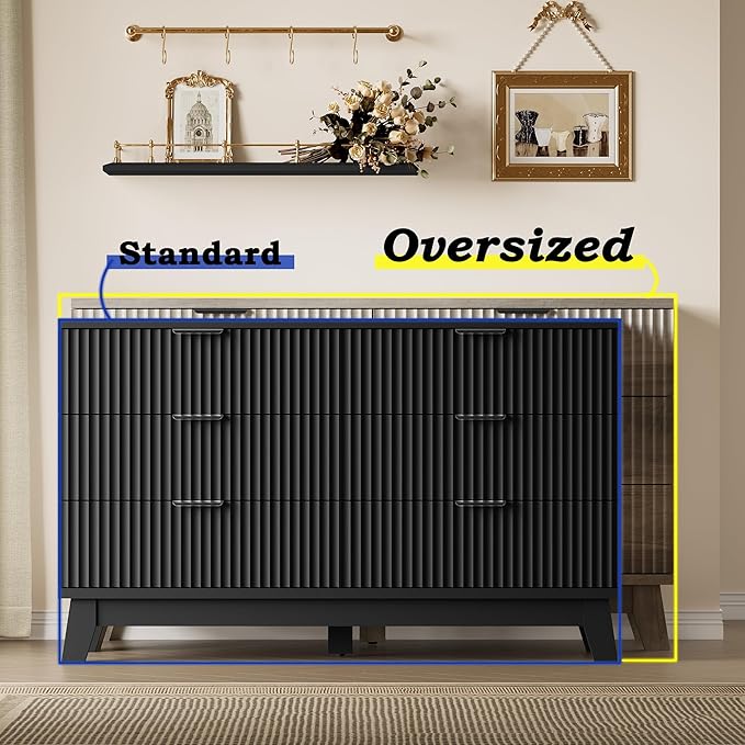 Fluted 6 Drawer Dresser, 47.2" Wide Modern Boho Chest of Drawers, Wooden - Image 3