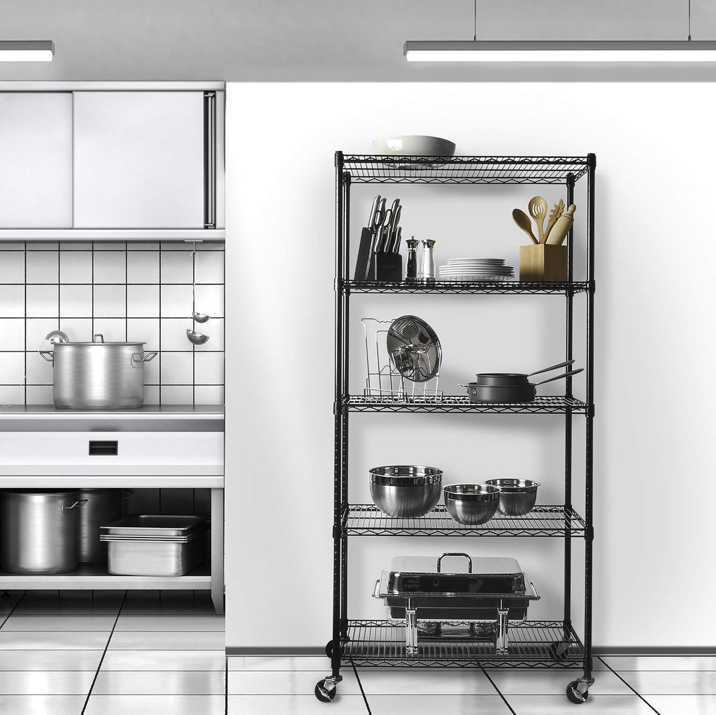 UltraDurable 5-Tier NSF Steel Wire Shelving, 36"W x 18"D x 75"H, Black