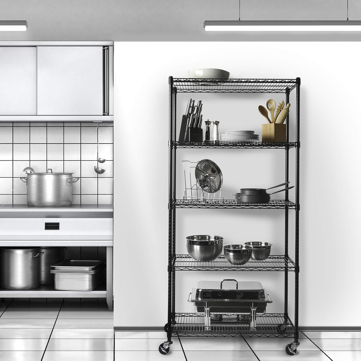 UltraDurable 5-Tier NSF Steel Wire Shelving, 36"W x 18"D x 75"H, Black