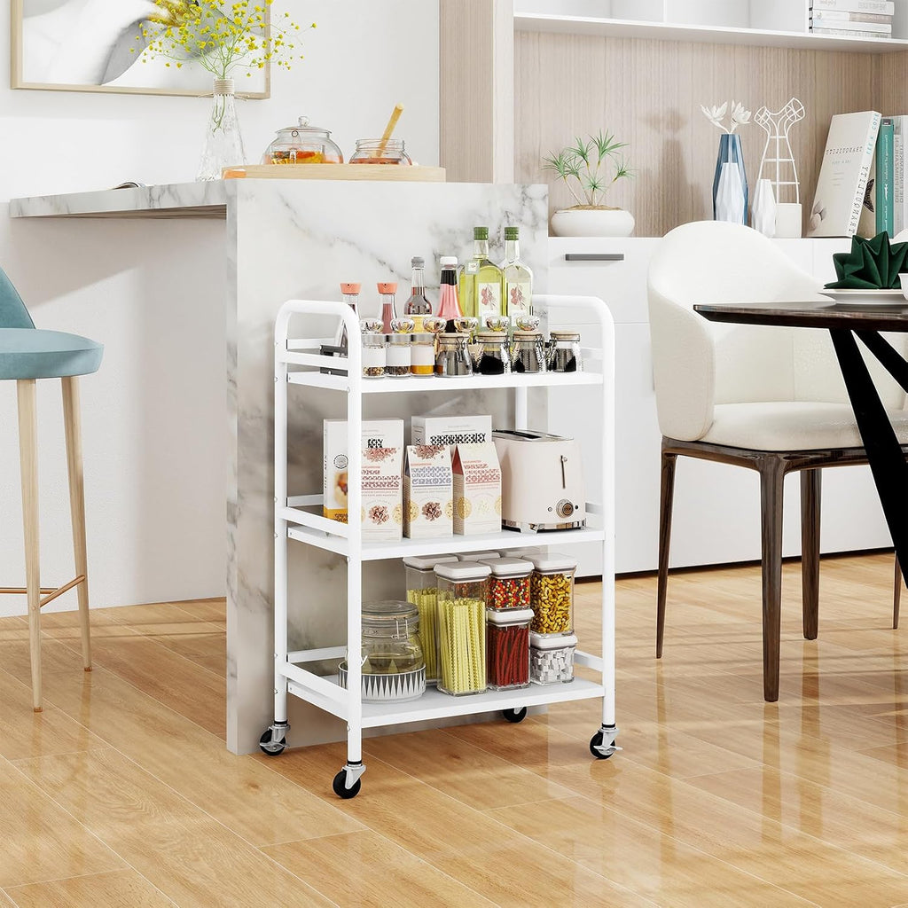 3 Tier Rolling Cart Shelves,Heavy Duty Multifunctional Metal