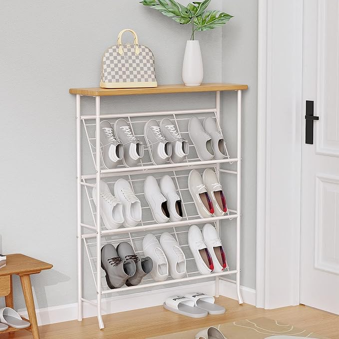 JZM Shoe Rack Storage, Narrow 4 Tier Metal Shoe Storage Shelf, Free Standing - Image 6