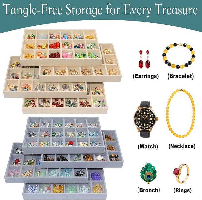 X-Large Jewelry Trays 8 Pack Stackable Velvet Jewelry Organizer Tray Earring - Image 5