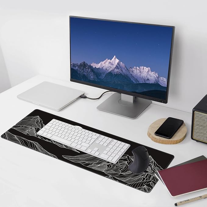 Black and White Mountain Large Mouse Pad, Gaming Keyboard Desk Pad, Extended - Image 6