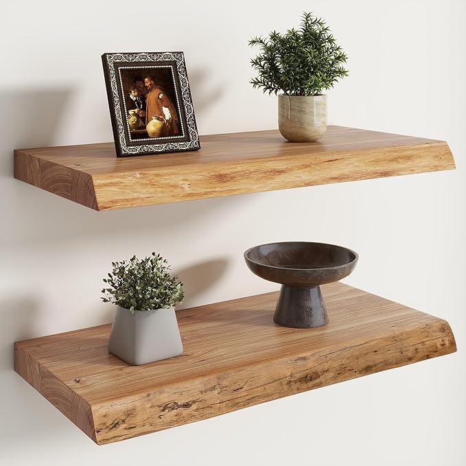 RICHFOCUS Live Edge Elm Floating Shelves by Unknown