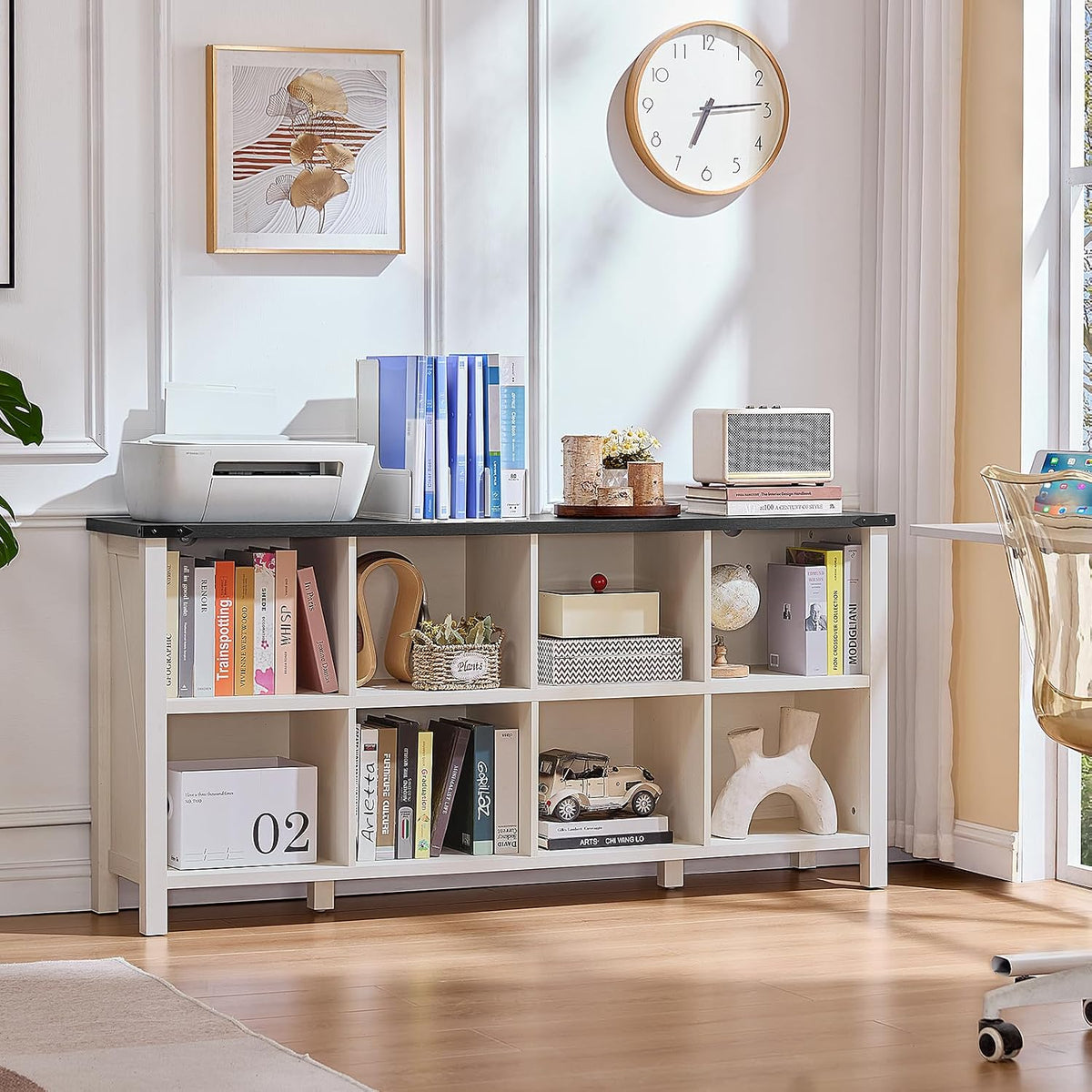 Joaxswe 8 Cube Book Shelf, Farmhouse Wood Long Storage Organizer