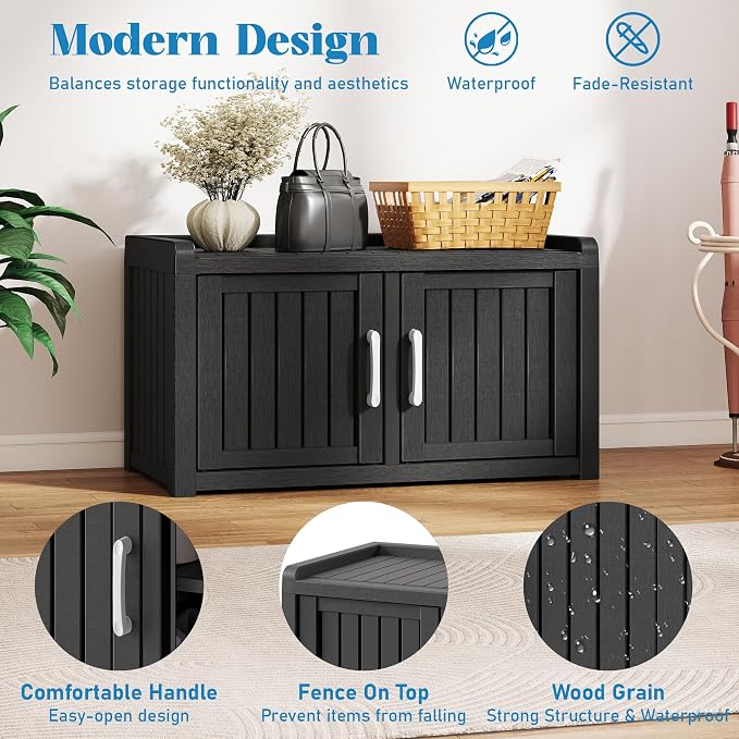 KAMABOKO Outdoor Shoe Storage Cabinet, Waterproof UV-Resistant Entryway Storage - Image 3