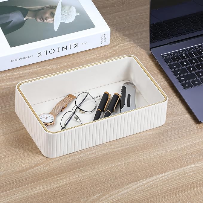 Desk Organizer Tray, PU Leather Valet Tray Nightstand Organizer Cologne Perfume - Image 7